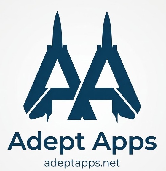 Adept Apps logo: two jets forming the letters A A, above the name Adept Apps and adeptapps.net