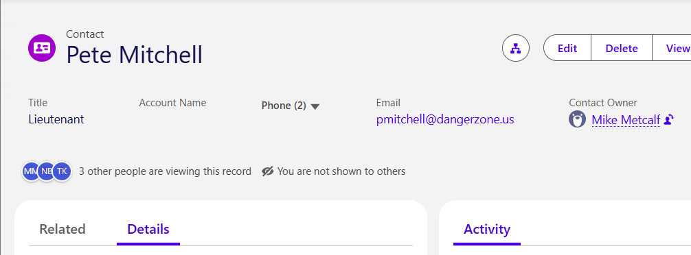 The same record as seen by a hidden viewer, with the marker: You are not shown to others